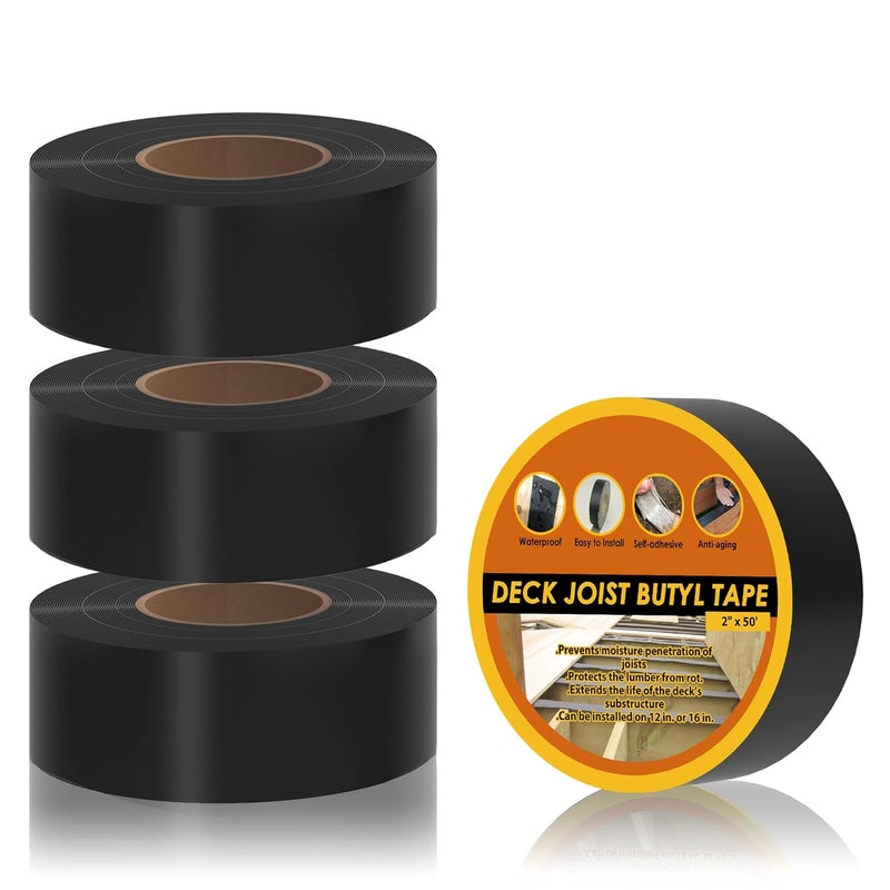 JOAPRIL Butyl Joist Tape for Decking 2''×50', 4 Rolls Weather-Resistant Deck Joist Tape 2 inch, Waterproof and Anti-Corrosion Joists Deck Tape,Self-Adhesive Flashing Joists Tape for Wood Decks Beams Roof - Image 1